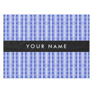 Greek Fret Arabesque Blue, Your Name, Personalise Tablecloth
