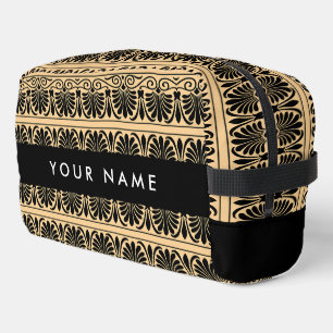 Greek Fret Arabesque Brown, Your Name, Personalise Dopp Kit