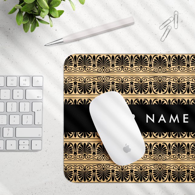 Greek Fret Arabesque Brown, Your Name, Personalise Mouse Mat (Creator Uploaded)