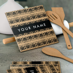 Greek Fret Arabesque Brown, Your Name, Personalise Tile