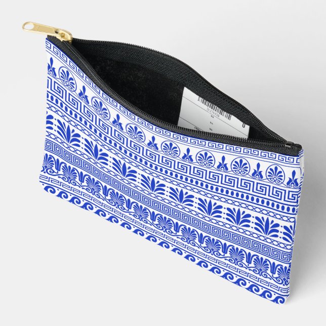 Greek Fret, Mediterranean Pattern, Blue Accessory Pouch (Open)