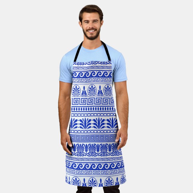 Greek Fret, Mediterranean Pattern, Blue Apron (Worn)