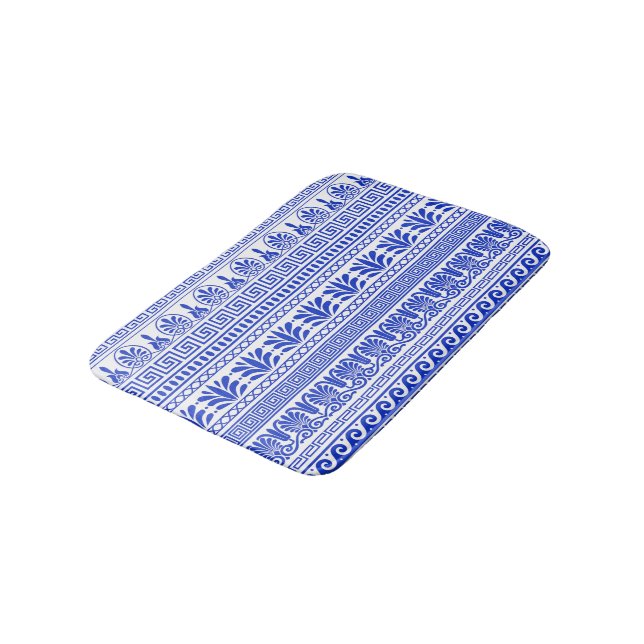 Greek Fret, Mediterranean Pattern, Blue Bath Mat (Angled)