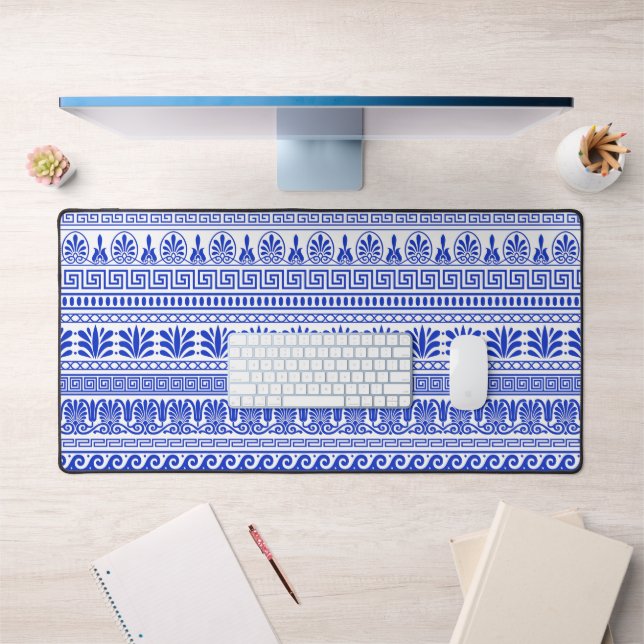 Greek Fret, Mediterranean Pattern, Blue Desk Mat (Office 1)