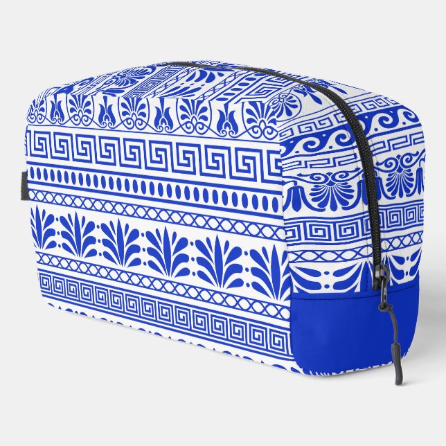 Greek Fret, Mediterranean Pattern, Blue Dopp Kit (Right Corner)