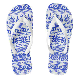 Greek Fret, Mediterranean Pattern, Blue Flip Flops
