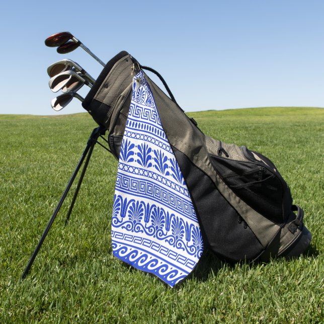 Greek Fret, Mediterranean Pattern, Blue Golf Towel (Green)