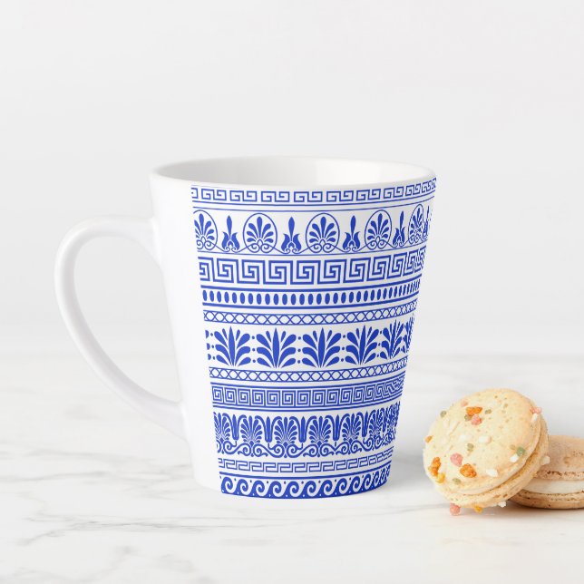 Greek Fret, Mediterranean Pattern, Blue Latte Mug (In Situ)