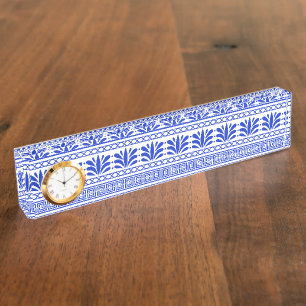 Greek Fret, Mediterranean Pattern, Blue Nameplate