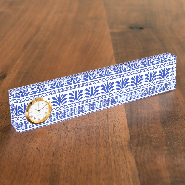 Greek Fret, Mediterranean Pattern, Blue Nameplate (Side)