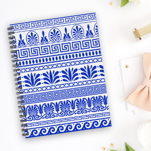 Greek Fret, Mediterranean Pattern, Blue Notebook
