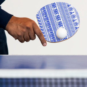 Greek Fret, Mediterranean Pattern, Blue Ping Pong Paddle
