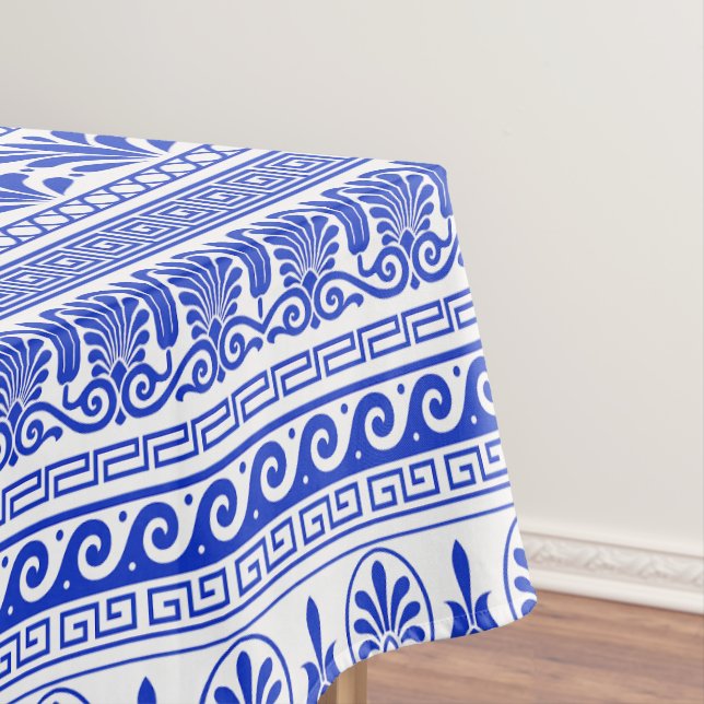 Greek Fret, Mediterranean Pattern, Blue Tablecloth (In Situ)