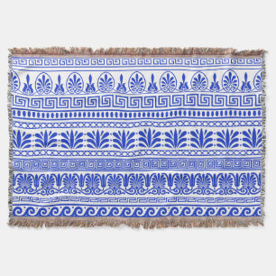 Greek Fret, Mediterranean Pattern, Blue Throw Blanket