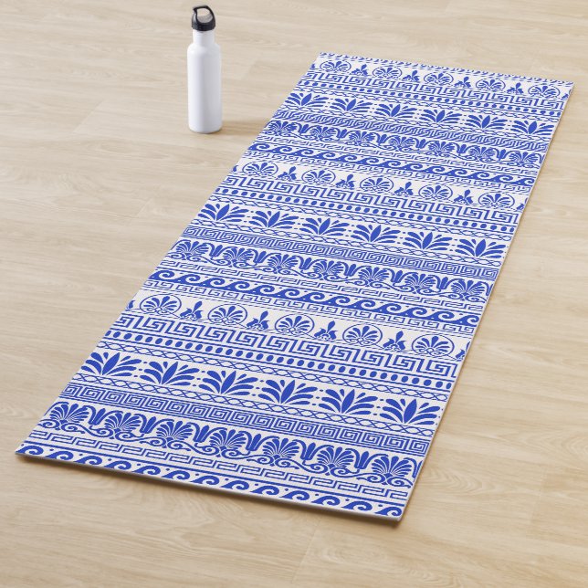 Greek Fret, Mediterranean Pattern, Blue Yoga Mat (In Situ)