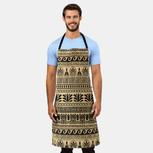 Greek Fret, Mediterranean Pattern, Brown Apron