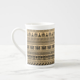 Greek Fret, Mediterranean Pattern, Brown Bone China Mug