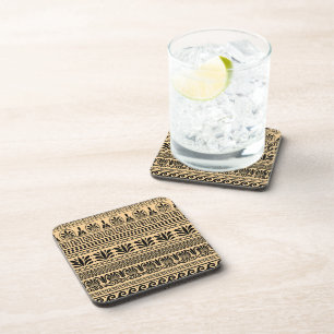 Greek Fret, Mediterranean Pattern, Brown Coaster