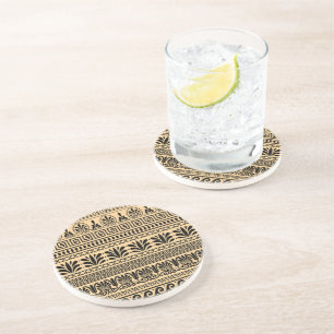 Greek Fret, Mediterranean Pattern, Brown Coaster