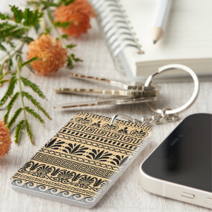 Greek Fret, Mediterranean Pattern, Brown Key Ring