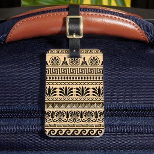 Greek Fret, Mediterranean Pattern, Brown Luggage Tag