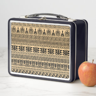 Greek Fret, Mediterranean Pattern, Brown Metal Lunch Box