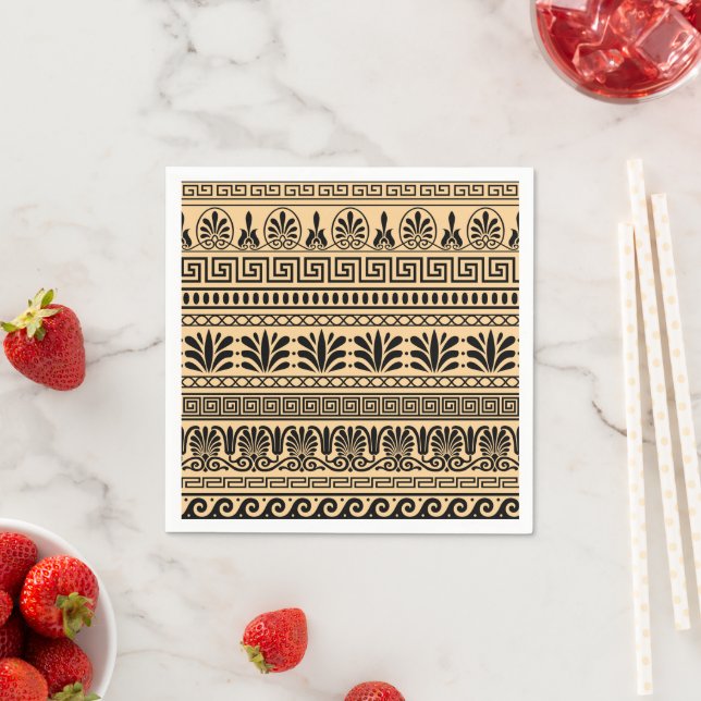 Greek Fret, Mediterranean Pattern, Brown Napkin (Insitu)