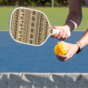 Greek Fret, Mediterranean Pattern, Brown Pickleball Paddle