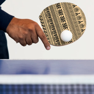 Greek Fret, Mediterranean Pattern, Brown Ping Pong Paddle
