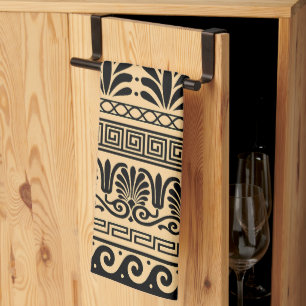 Greek Fret, Mediterranean Pattern, Brown Tea Towel