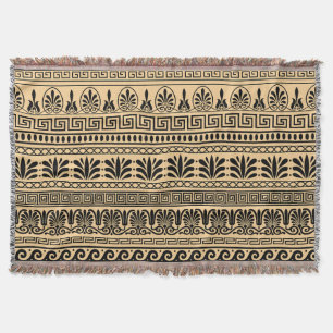 Greek Fret, Mediterranean Pattern, Brown Throw Blanket