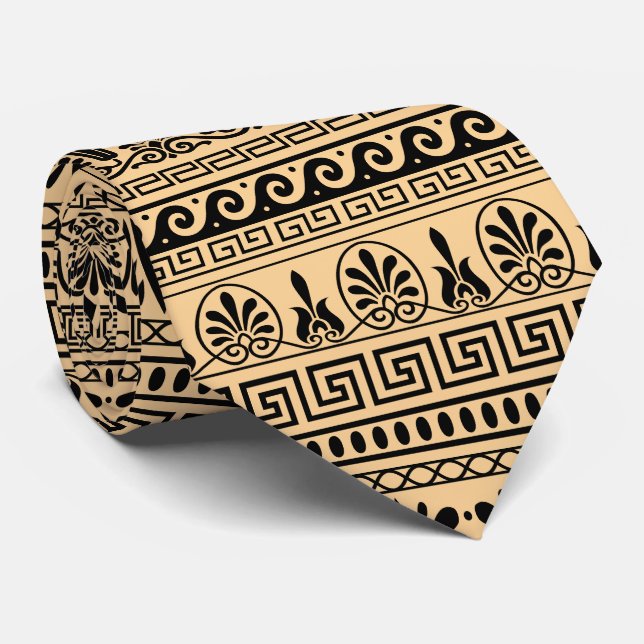 Greek Fret, Mediterranean Pattern, Brown Tie (Rolled)