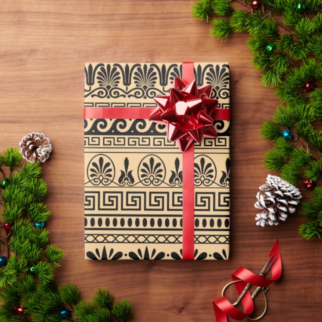 Greek Fret, Mediterranean Pattern, Brown Wrapping Paper (Holiday Gift)