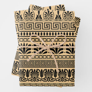 Greek Fret, Mediterranean Pattern, Brown Wrapping Paper Sheet