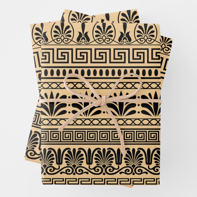 Greek Fret, Mediterranean Pattern, Brown Wrapping Paper Sheet (In situ)