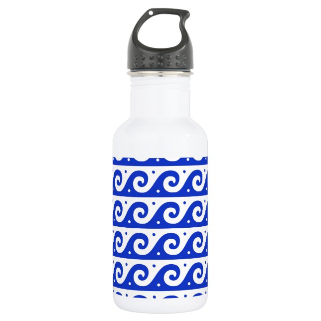 Greek Fret, Mediterranean Wave Pattern, Blue 532 Ml Water Bottle (Front)