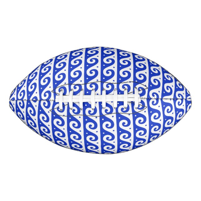 Greek Fret, Mediterranean Wave Pattern, Blue American Football (Front)