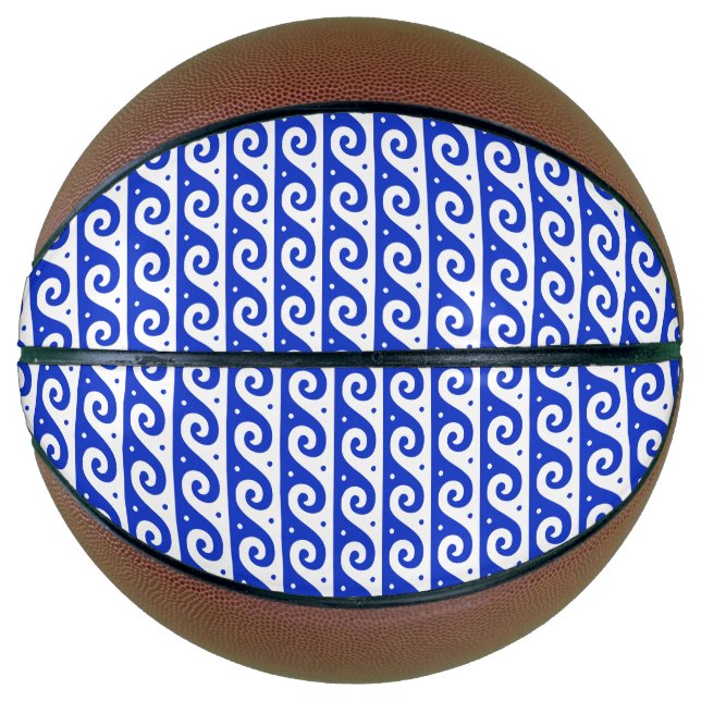 Greek Fret, Mediterranean Wave Pattern, Blue Basketball (Front)