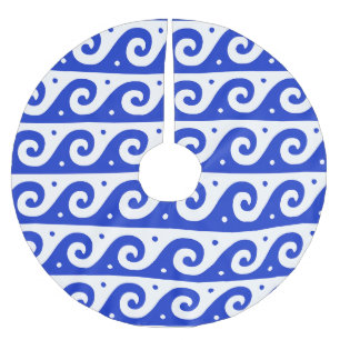 Greek Fret, Mediterranean Wave Pattern, Blue Brushed Polyester Tree Skirt