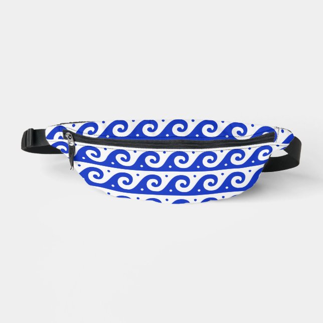 Greek Fret, Mediterranean Wave Pattern, Blue Bum Bags (Front)