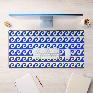 Greek Fret, Mediterranean Wave Pattern, Blue Desk Mat