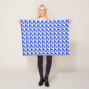 Greek Fret, Mediterranean Wave Pattern, Blue Fleece Blanket
