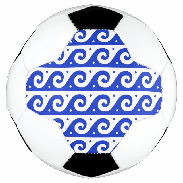 Greek Fret, Mediterranean Wave Pattern, Blue Football (Front)