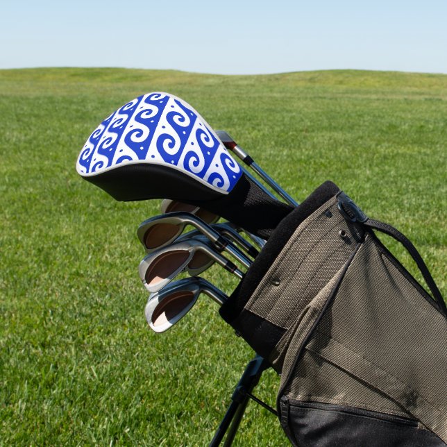 Greek Fret, Mediterranean Wave Pattern, Blue Golf Head Cover (In Situ)