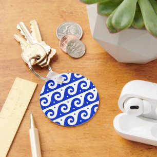 Greek Fret, Mediterranean Wave Pattern, Blue Key Ring