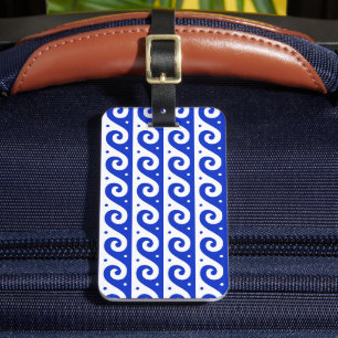 Greek Fret, Mediterranean Wave Pattern, Blue Luggage Tag
