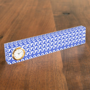 Greek Fret, Mediterranean Wave Pattern, Blue Nameplate