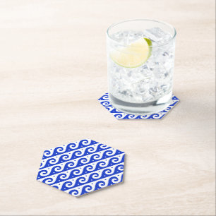 Greek Fret, Mediterranean Wave Pattern, Blue Paper Coaster