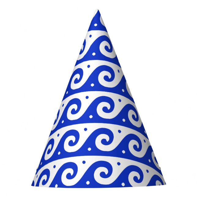 Greek Fret, Mediterranean Wave Pattern, Blue Party Hat (Front)