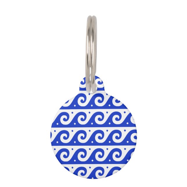 Greek Fret, Mediterranean Wave Pattern, Blue Pet Tag (Front)